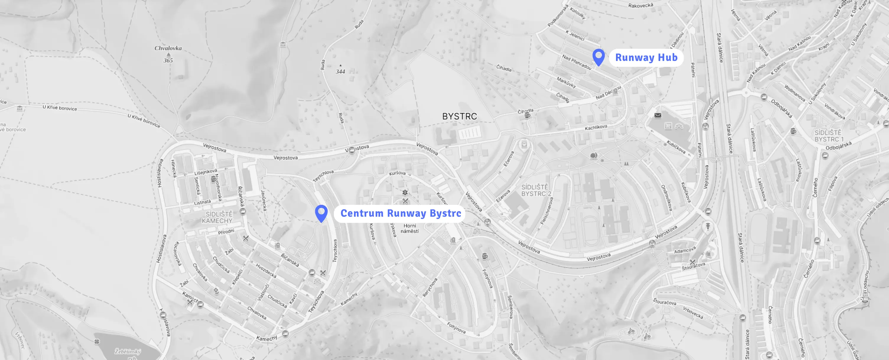 Pozice míst Runwaye v Bystrci